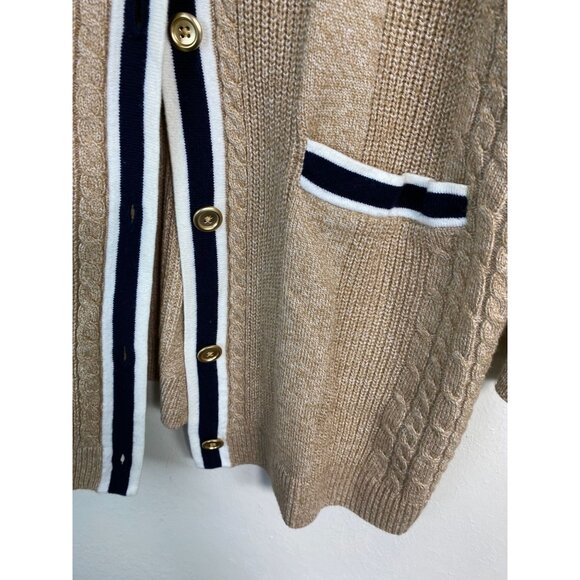 Talbots Womens‎ Cardigan Sweater size Large Brown cable Knit Preppy Nautical - Picture 8 of 16